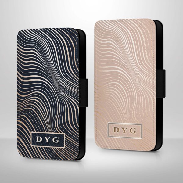Glossy Waves Pattern with Initials | iPhone Wallet Case - Cornish Custom Creations