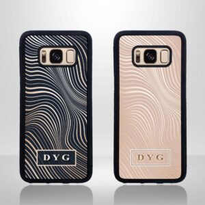 Glossy Waves with Initials - Galaxy Black Rubber Phone Case - Cornish Custom Creations