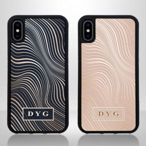 Glossy Waves with Initials - iPhone Black Rubber Phone Case - Cornish Custom Creations