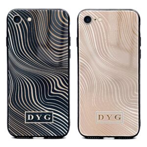 Glossy Waves with Initials - iPhone Glass Phone Case - Cornish Custom Creations