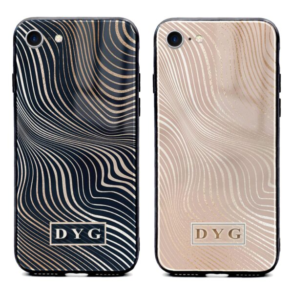 Glossy Waves with Initials - iPhone Glass Phone Case - Cornish Custom Creations