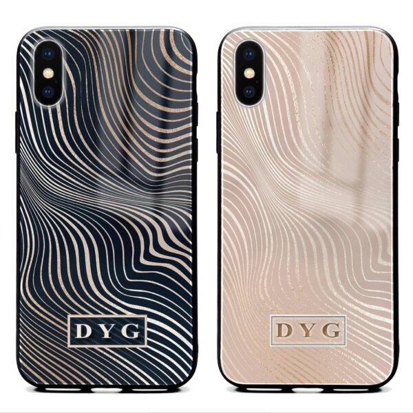 Glossy Waves with Initials - iPhone Glass Phone Case - Cornish Custom Creations