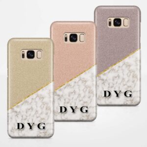 Gold Marble & Glitter With Initials - Galaxy 3D Custom Phone Case - Cornish Custom Creations