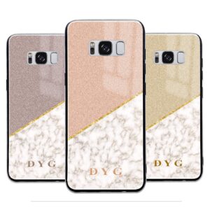 Gold Marble & Glitter with Initials - Galaxy Glass Phone Case - Cornish Custom Creations