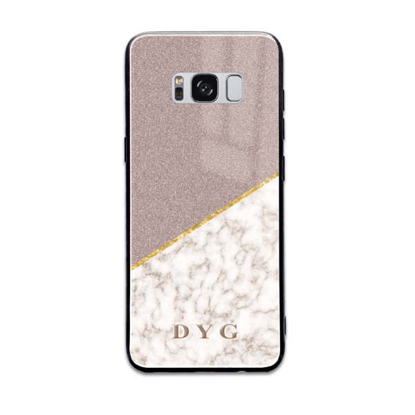 Gold Marble & Glitter with Initials - Galaxy Glass Phone Case - Cornish Custom Creations
