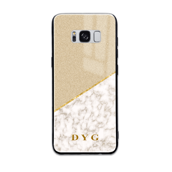 Gold Marble & Glitter with Initials - Galaxy Glass Phone Case - Cornish Custom Creations
