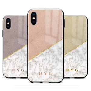 Gold Marble & Glitter with Initials - iPhone Glass Phone Case - Cornish Custom Creations