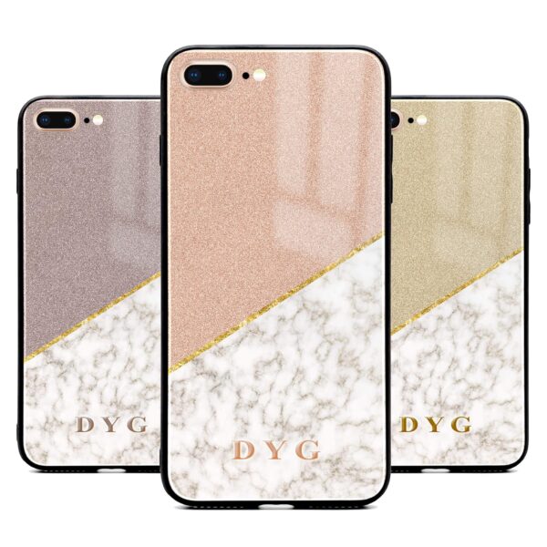 Gold Marble & Glitter with Initials - iPhone Glass Phone Case - Cornish Custom Creations