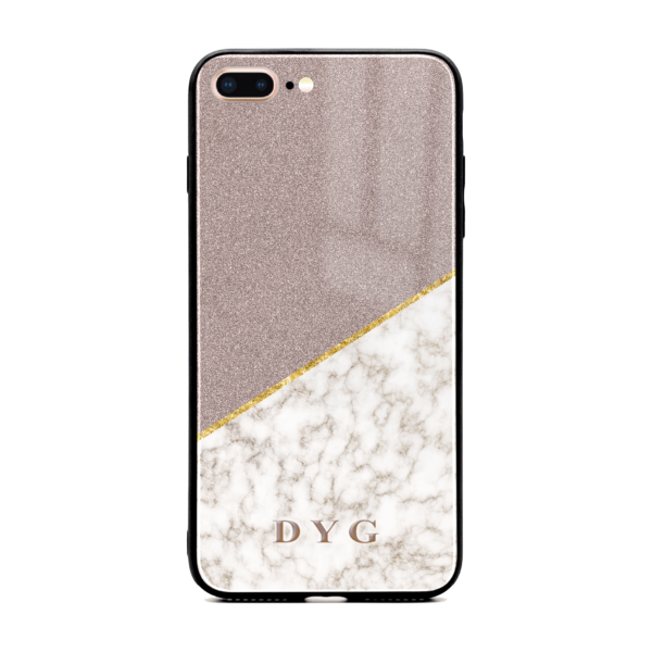 Gold Marble & Glitter with Initials - iPhone Glass Phone Case - Cornish Custom Creations