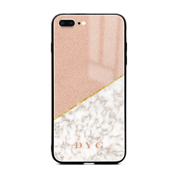 Gold Marble & Glitter with Initials - iPhone Glass Phone Case - Cornish Custom Creations