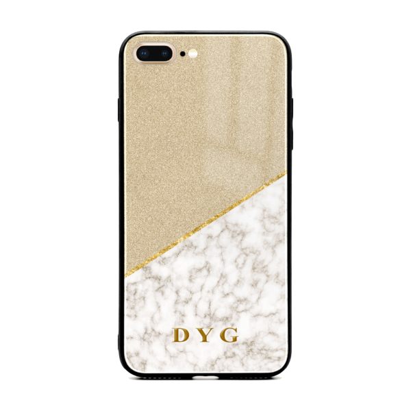 Gold Marble & Glitter with Initials - iPhone Glass Phone Case - Cornish Custom Creations