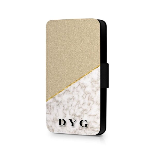 Gold Marble & Glitter with Initials | Galaxy Wallet Case - Cornish Custom Creations