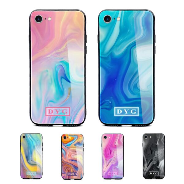 Liquid Marble With Initials - iPhone Glass Phone Case - Cornish Custom Creations