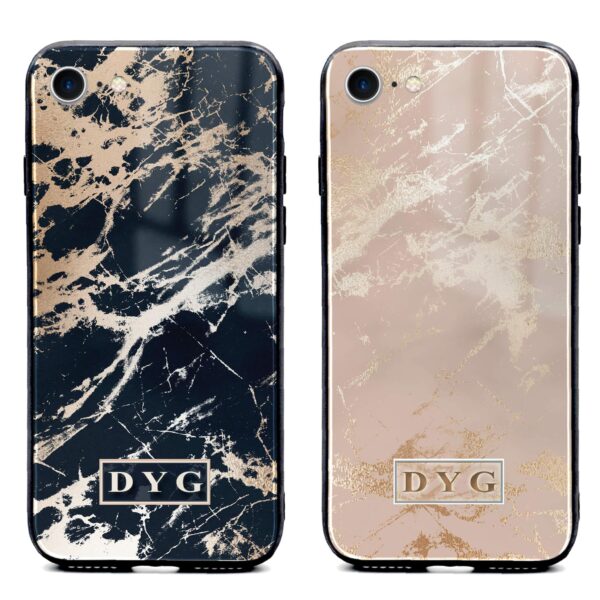 Luxury Gloss Marble with Initials - iPhone Glass Phone Case - Cornish Custom Creations