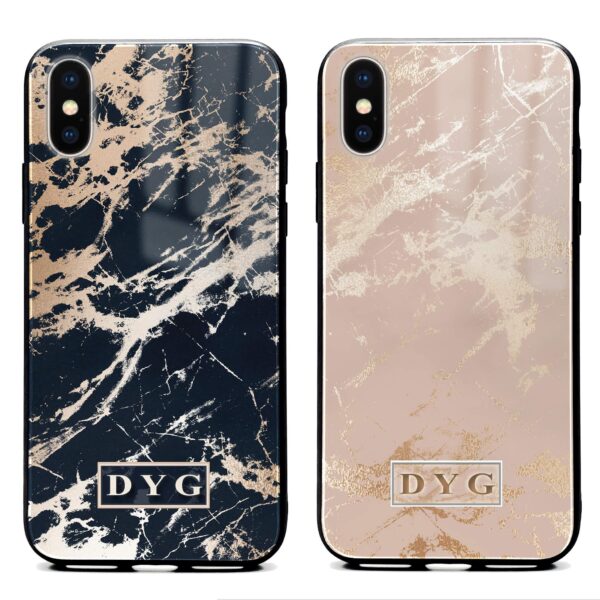 Luxury Gloss Marble with Initials - iPhone Glass Phone Case - Cornish Custom Creations