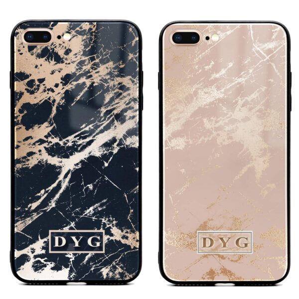 Luxury Gloss Marble with Initials - iPhone Glass Phone Case - Cornish Custom Creations