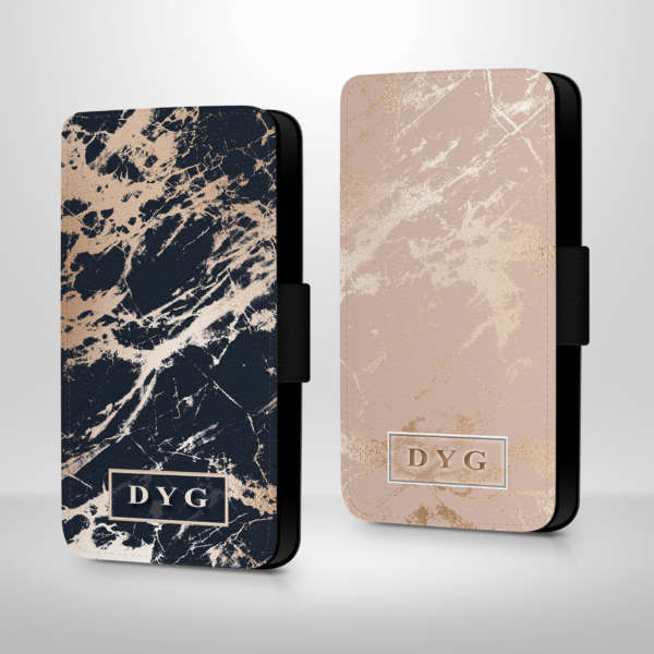 Luxury Gloss Marble with Initials | Galaxy Wallet Phone Case - Cornish Custom Creations