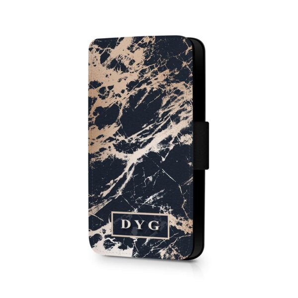 Luxury Gloss Marble with Initials | Galaxy Wallet Phone Case - Cornish Custom Creations