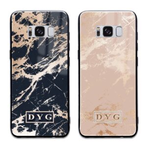 Luxury Gloss Marble with Initials - Samsung Galaxy Glass Phone Case - Cornish Custom Creations