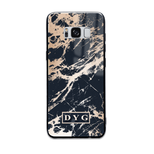 Luxury Gloss Marble with Initials - Samsung Galaxy Glass Phone Case - Cornish Custom Creations