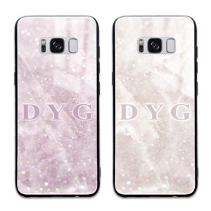 Luxury Sparkle Marble with Initials - Galaxy Glass Phone Case - Cornish Custom Creations