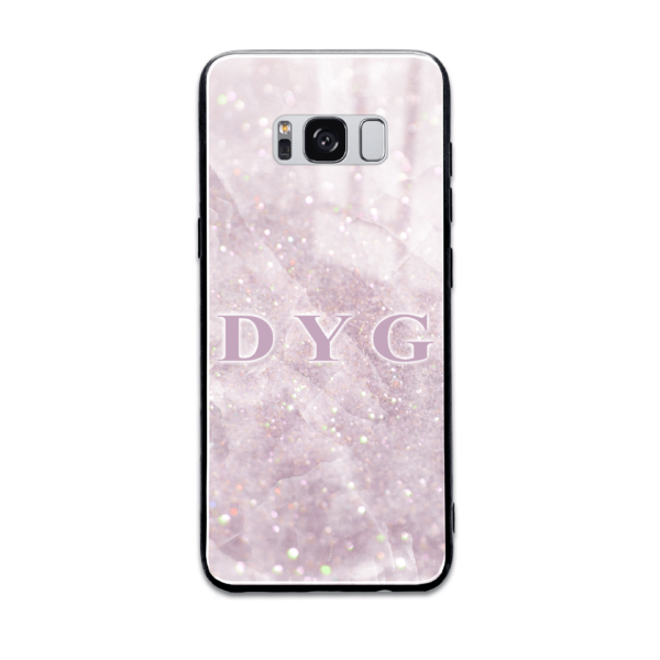 Luxury Sparkle Marble with Initials - Galaxy Glass Phone Case - Cornish Custom Creations
