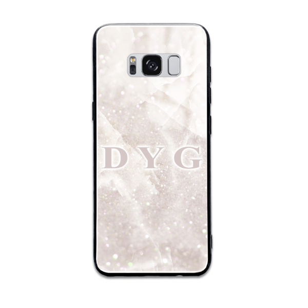 Luxury Sparkle Marble with Initials - Galaxy Glass Phone Case - Cornish Custom Creations