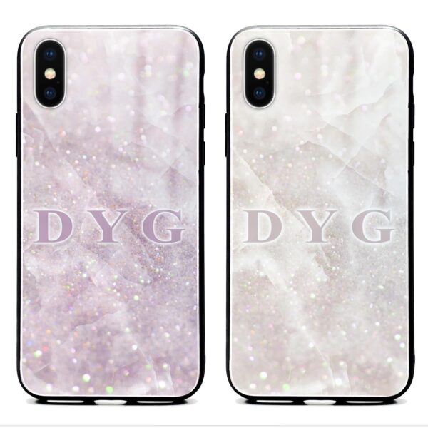 Luxury Sparkle Marble with Initials - iPhone Glass Phone Case - Cornish Custom Creations