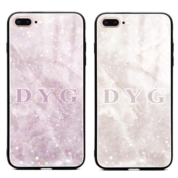 Luxury Sparkle Marble with Initials - iPhone Glass Phone Case - Cornish Custom Creations