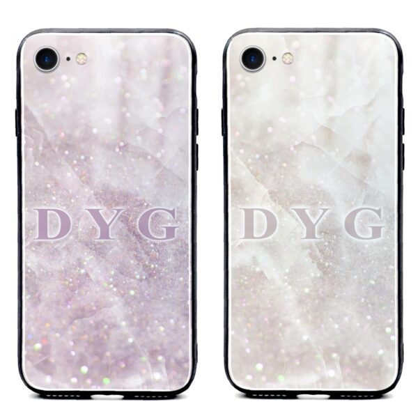 Luxury Sparkle Marble with Initials - iPhone Glass Phone Case - Cornish Custom Creations