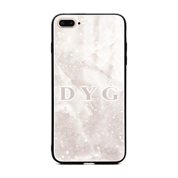 Luxury Sparkle Marble with Initials - iPhone Glass Phone Case - Cornish Custom Creations