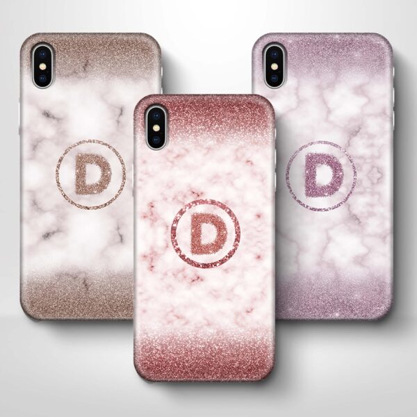 Marble & Glitter With Initial - iPhone 3D Custom Phone Case - Cornish Custom Creations