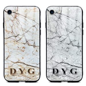 Marble Veins With Initials - iPhone Glass Phone Case - Cornish Custom Creations