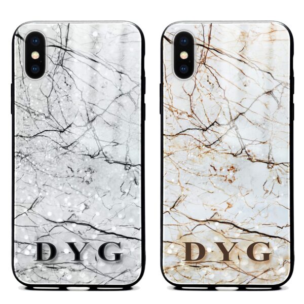 Marble Veins With Initials - iPhone Glass Phone Case - Cornish Custom Creations