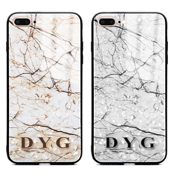 Marble Veins With Initials - iPhone Glass Phone Case - Cornish Custom Creations