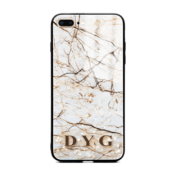 Marble Veins With Initials - iPhone Glass Phone Case - Cornish Custom Creations