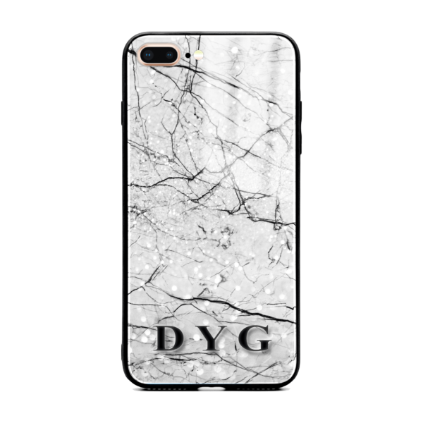 Marble Veins With Initials - iPhone Glass Phone Case - Cornish Custom Creations