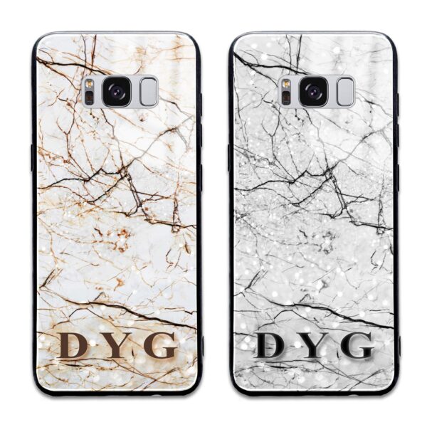 Marble Veins With Initials - Samsung Galaxy Glass Phone Case - Cornish Custom Creations