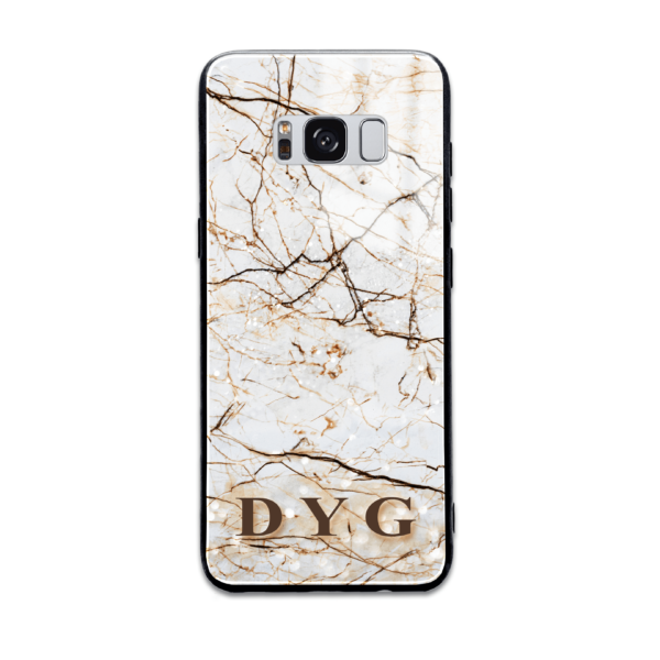 Marble Veins With Initials - Samsung Galaxy Glass Phone Case - Cornish Custom Creations