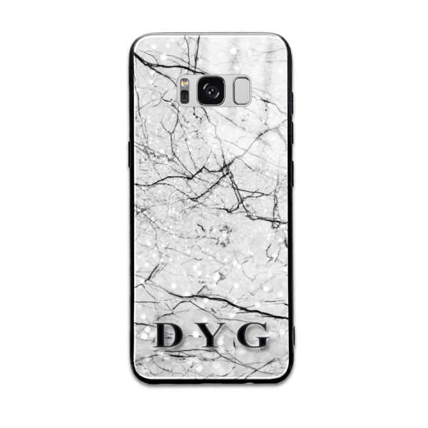 Marble Veins With Initials - Samsung Galaxy Glass Phone Case - Cornish Custom Creations