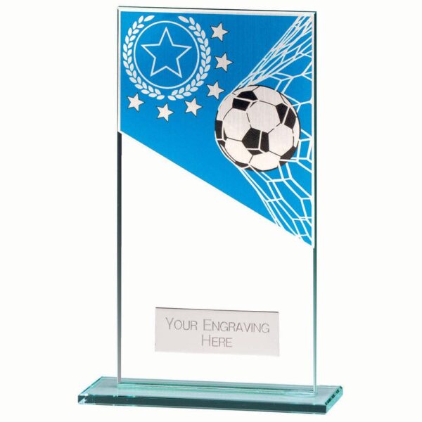 Mustang Football Blue Jade Glass Award - Cornish Custom Creations