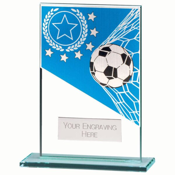 Mustang Football Blue Jade Glass Award - Cornish Custom Creations