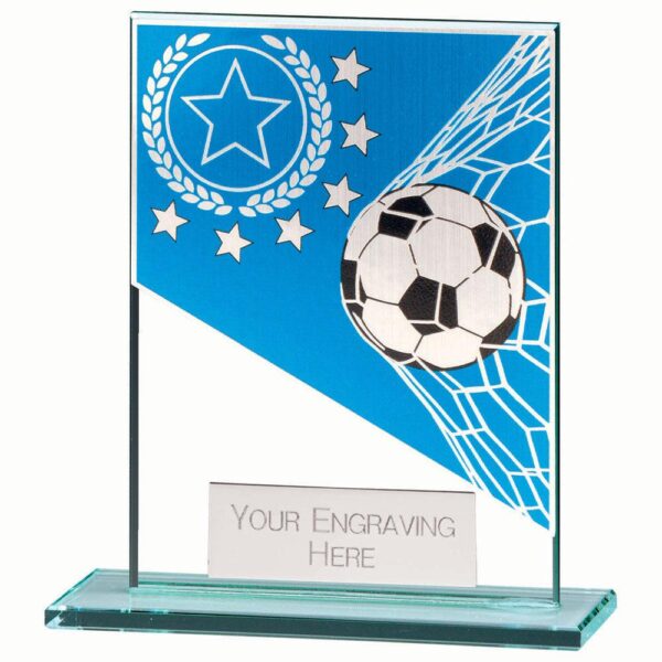Mustang Football Blue Jade Glass Award - Cornish Custom Creations