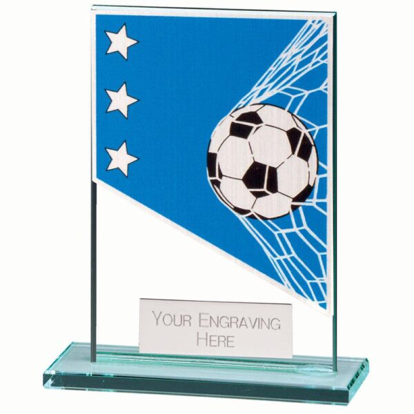 Mustang Football Blue Jade Glass Award - Cornish Custom Creations