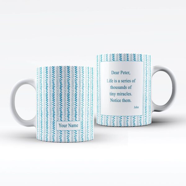 Name and Text Mug - Blue Chevron Design | Personalised White Mug - Cornish Custom Creations