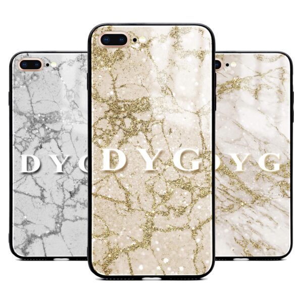 Pearl Marble With Initials - iPhone Glass Phone Case - Cornish Custom Creations