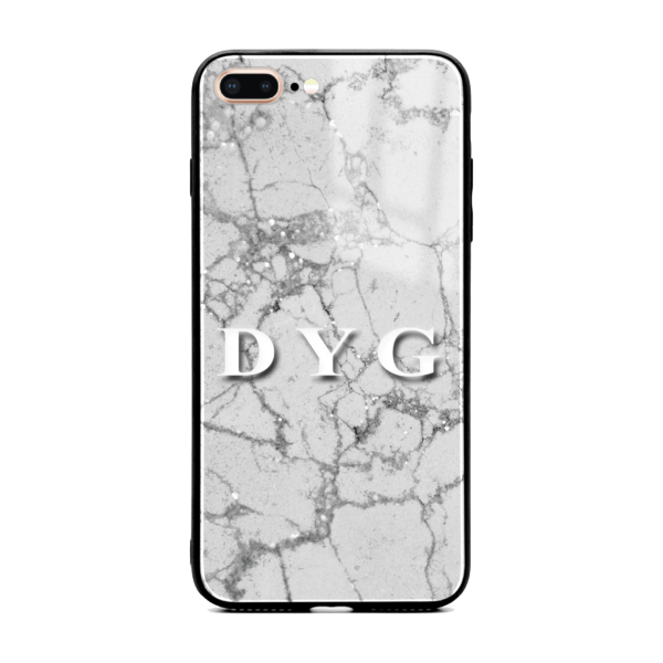 Pearl Marble With Initials - iPhone Glass Phone Case - Cornish Custom Creations