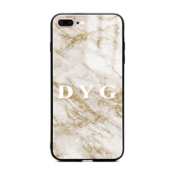 Pearl Marble With Initials - iPhone Glass Phone Case - Cornish Custom Creations