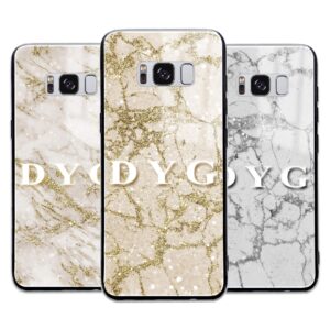 Pearl Marble With Initials - Samsung Galaxy Glass Phone Case - Cornish Custom Creations