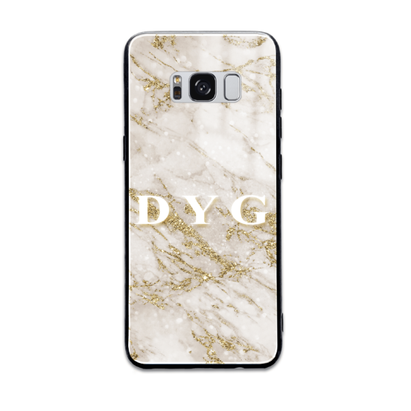 Pearl Marble With Initials - Samsung Galaxy Glass Phone Case - Cornish Custom Creations